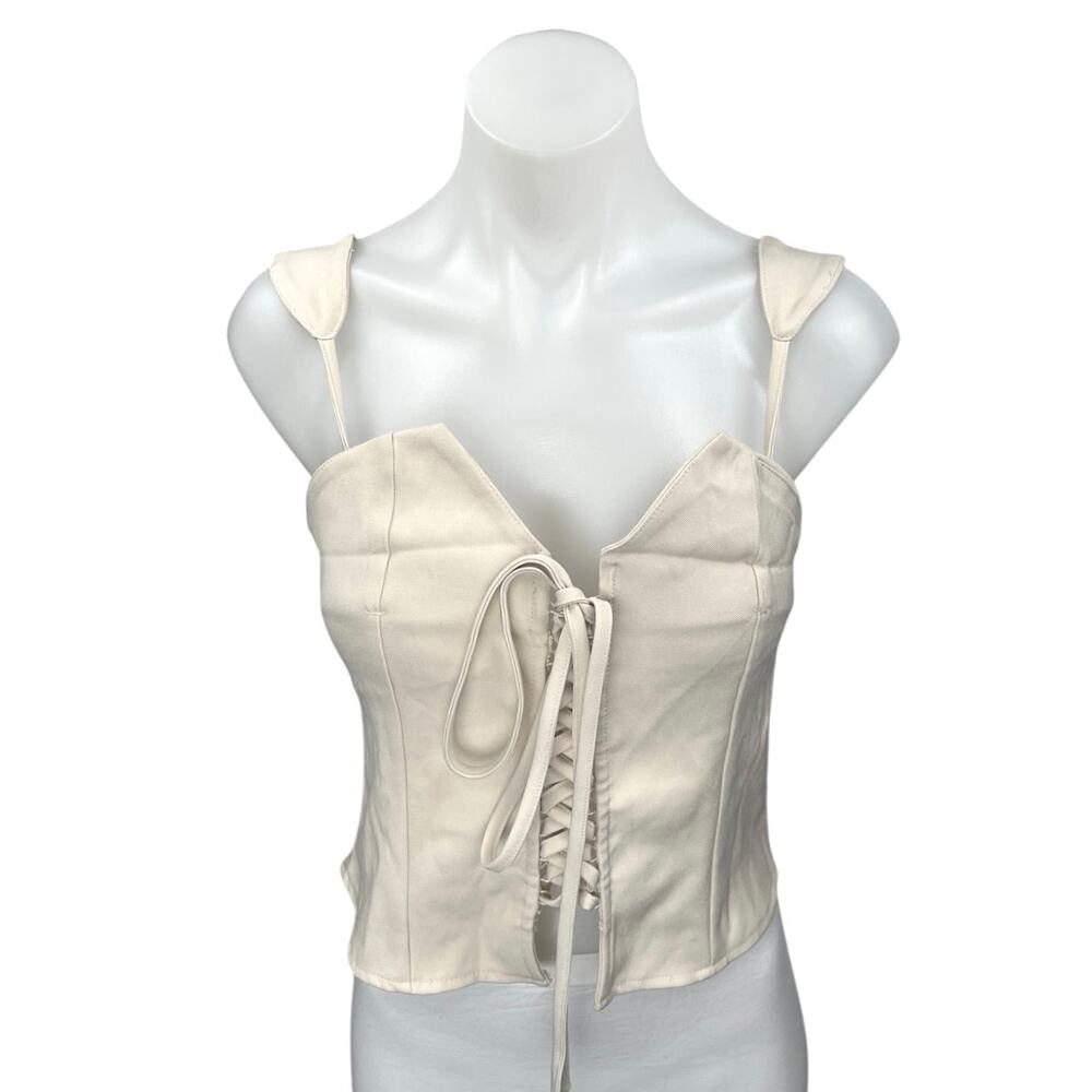 VRG GRL Cream Lace Up Smocked Sleeveless Bustier Corset Crop Tank Top Size 10